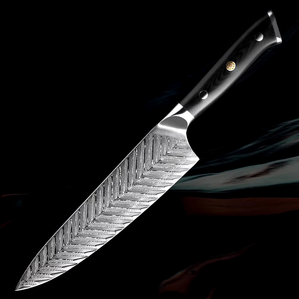Damascus Steel Chef's Knife With Black Handle