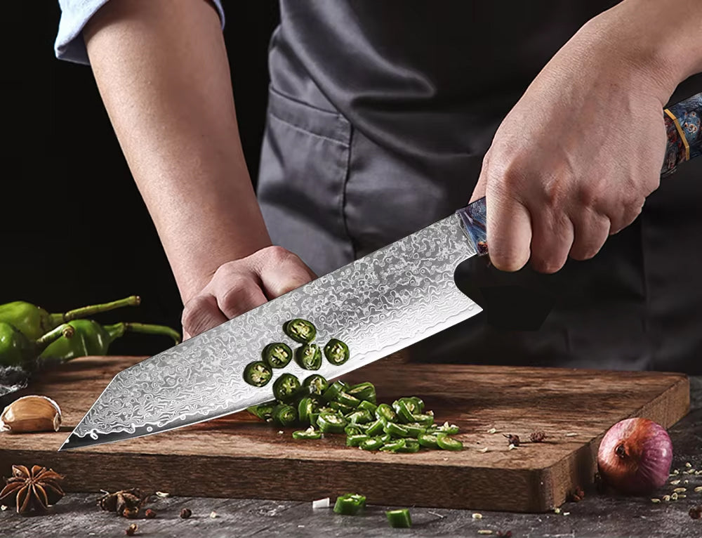 Japanese Damascus Steel Kitchen Knife Set with colored Handle