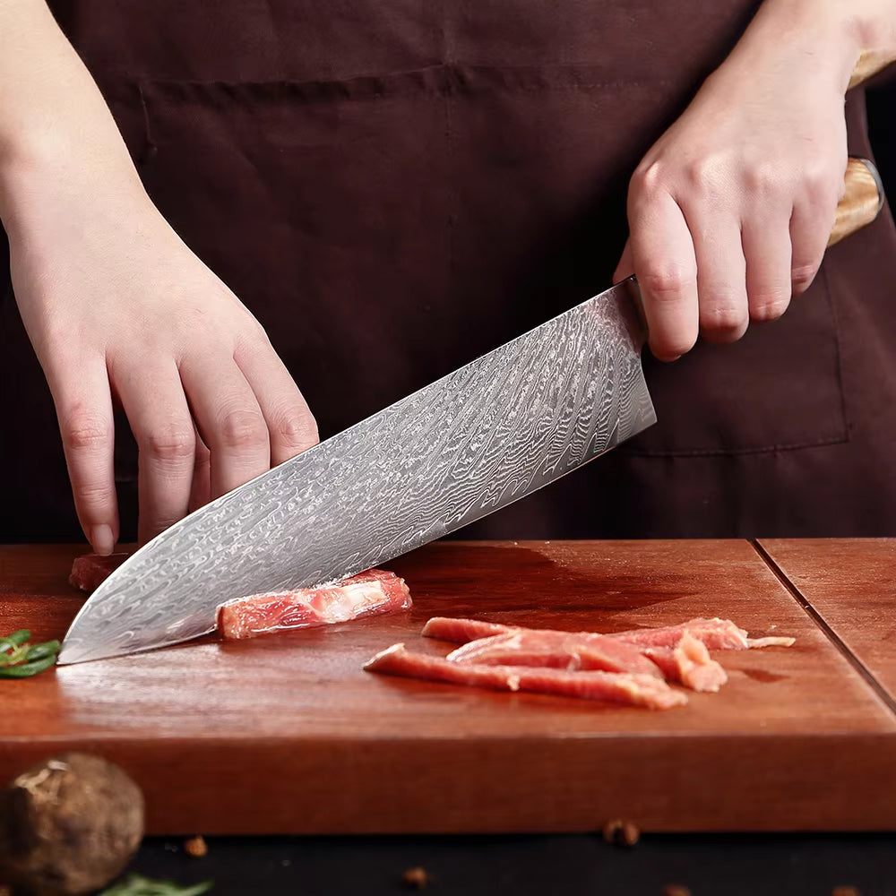 Gyuto Damascus Japanese Chef Knife - Blue Resin Wood Handle