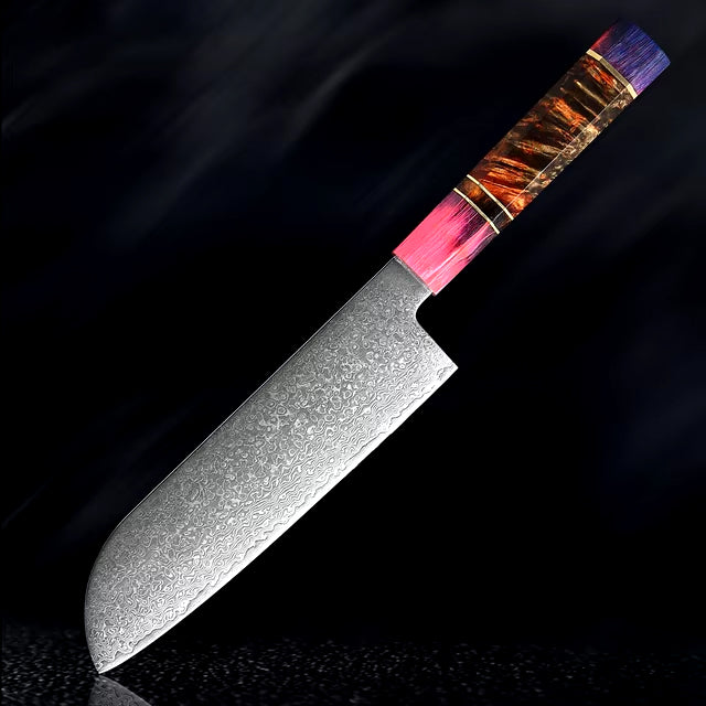 Japanese Damascus Steel Kitchen Knife Set with colored Handle