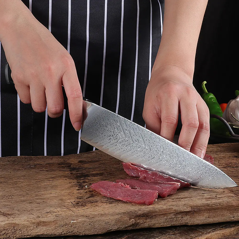 Japanese Damascus Steel Knife Set With Black Handle