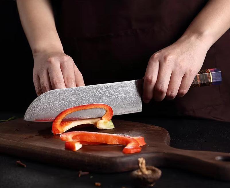 Japanese Damascus Steel Kitchen Knife Set with colored Handle