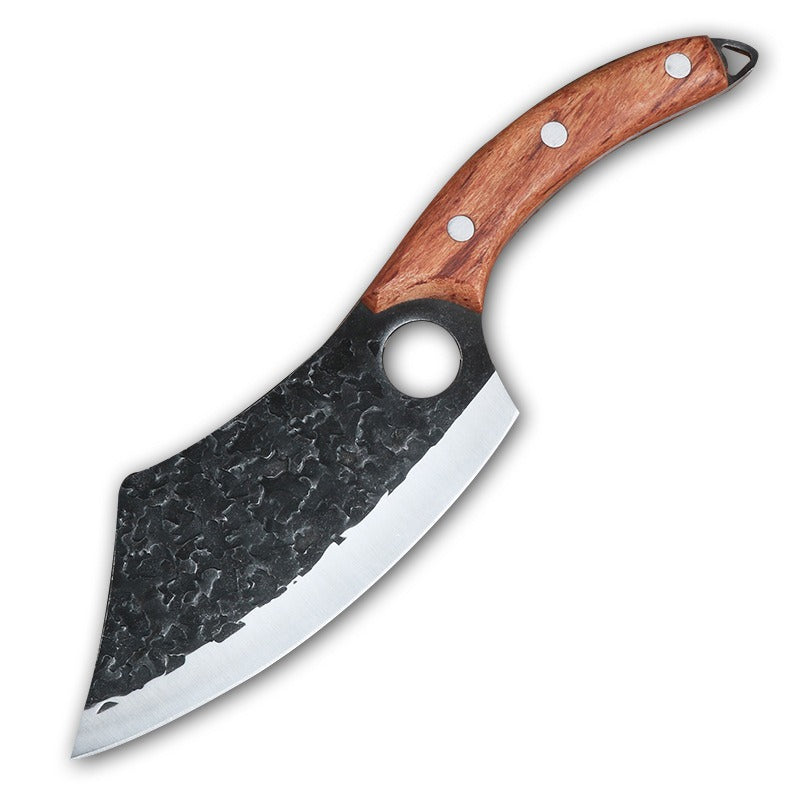 Chef Knife Forged Cleaver knife with Wood Handle Finger Ring