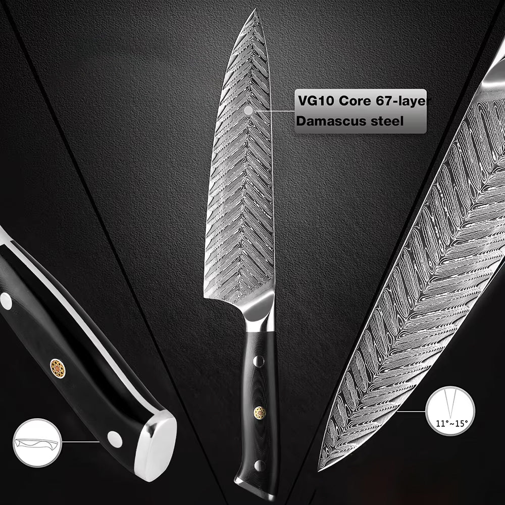 Damascus Steel Chef's Knife With Black Handle