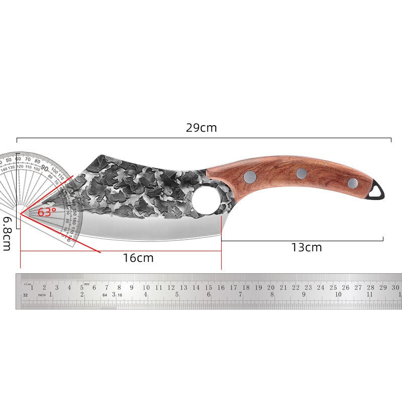 Chef Knife Forged Cleaver knife with Wood Handle Finger Ring