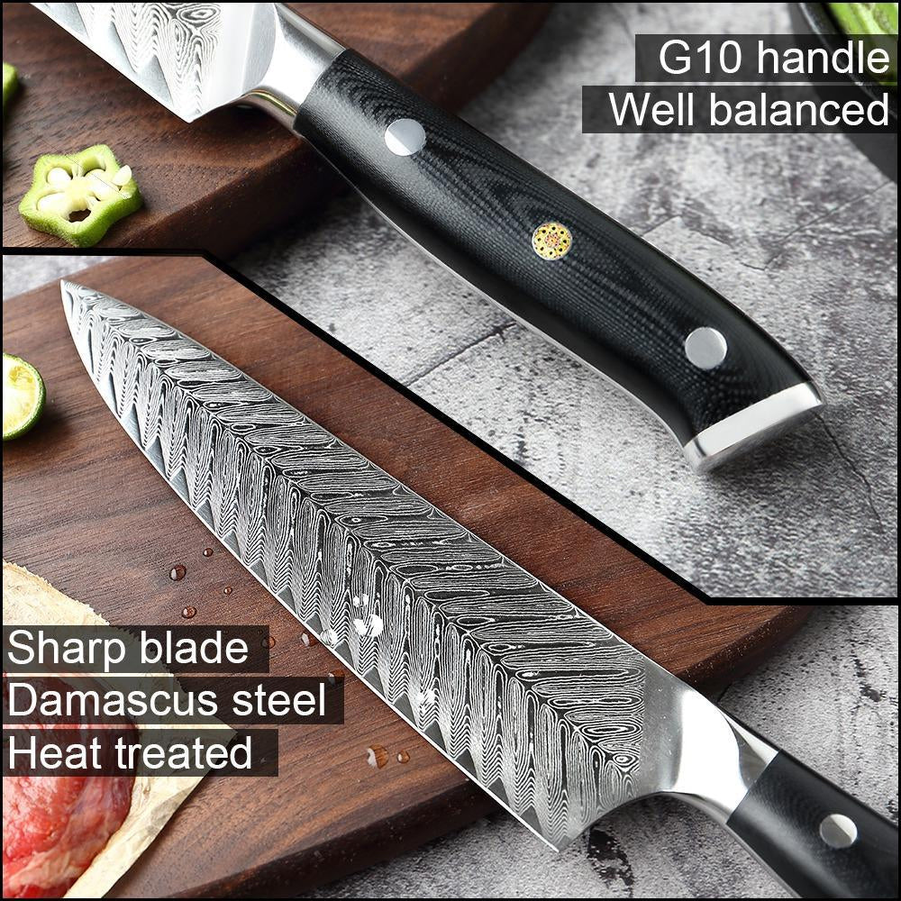 Japanese Damascus Steel Knife Set With Black Handle