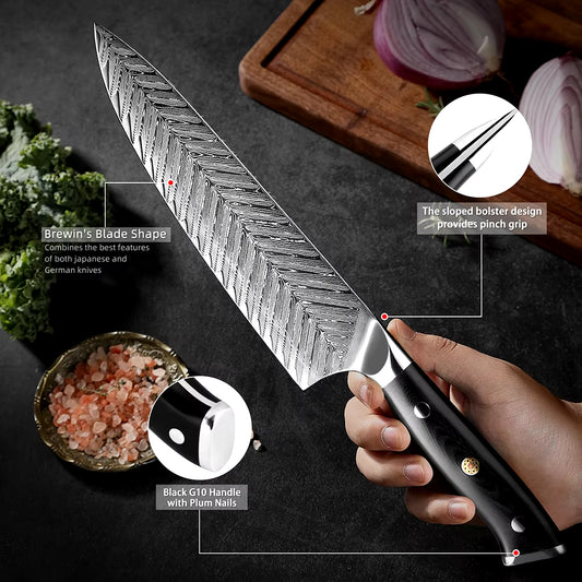 Damascus Steel Chef's Knife With Black Handle