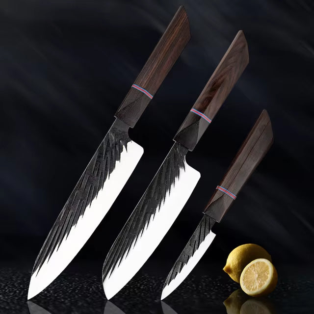 Japanese Kitchen Knife Set With Ebony Handle