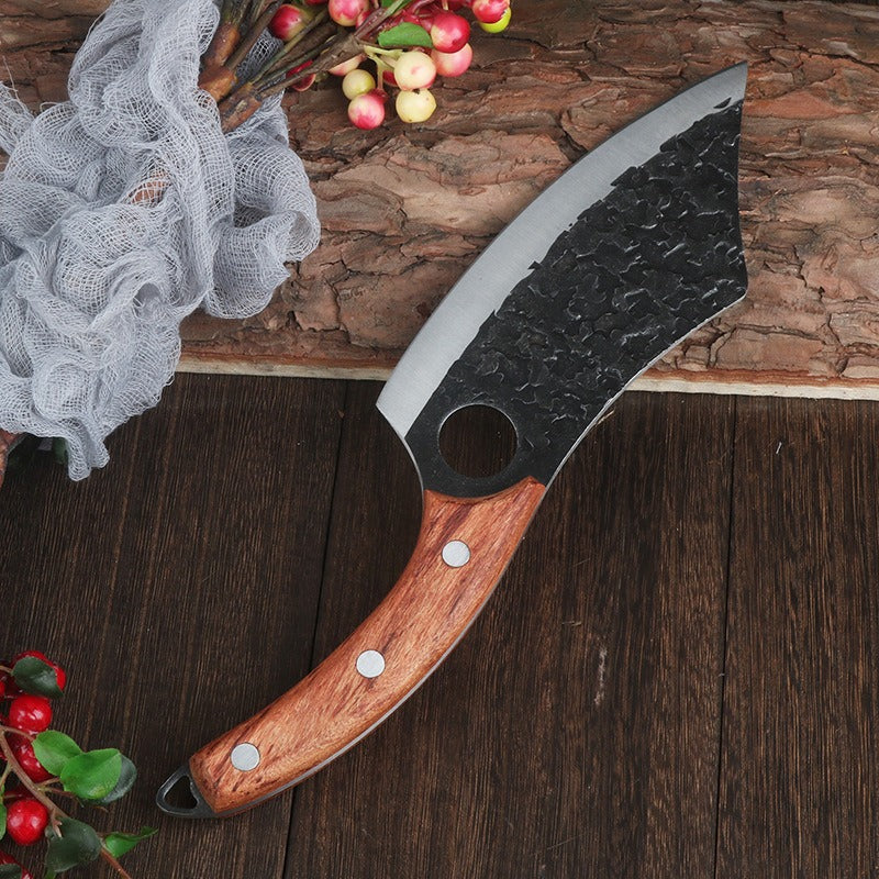 Chef Knife Forged Cleaver knife with Wood Handle Finger Ring