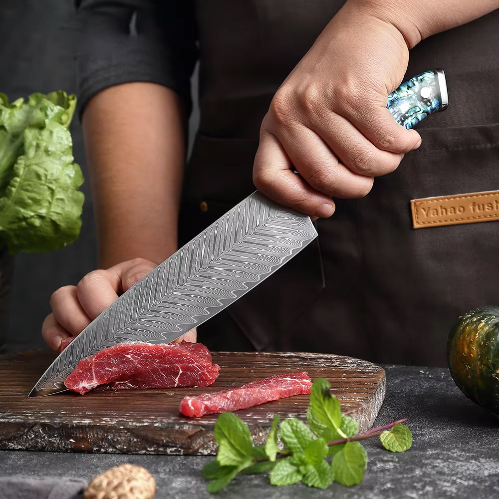 Damascus Steel Chef's Knife with Abalone Handle