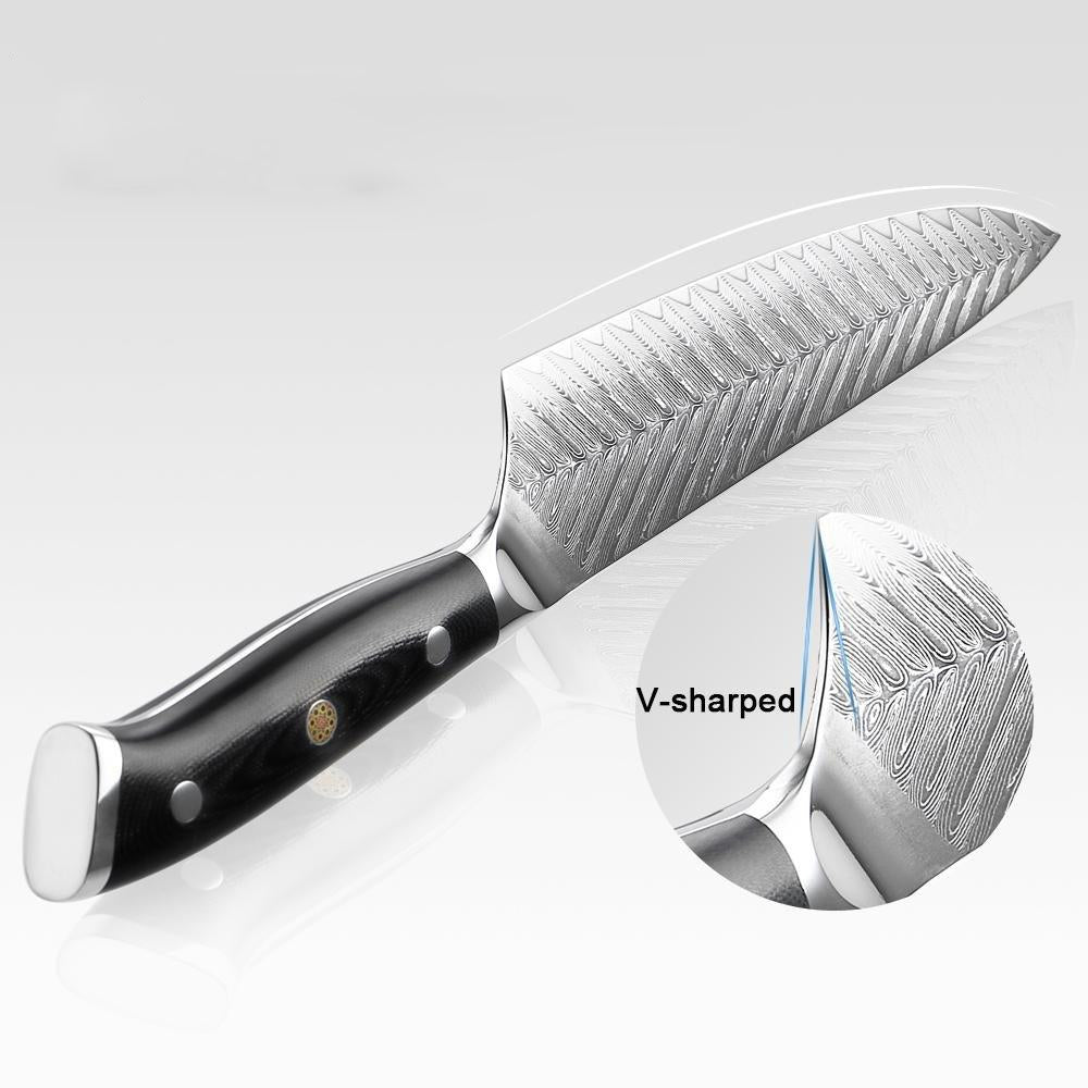 Japanese Damascus Steel Knife Set With Black Handle