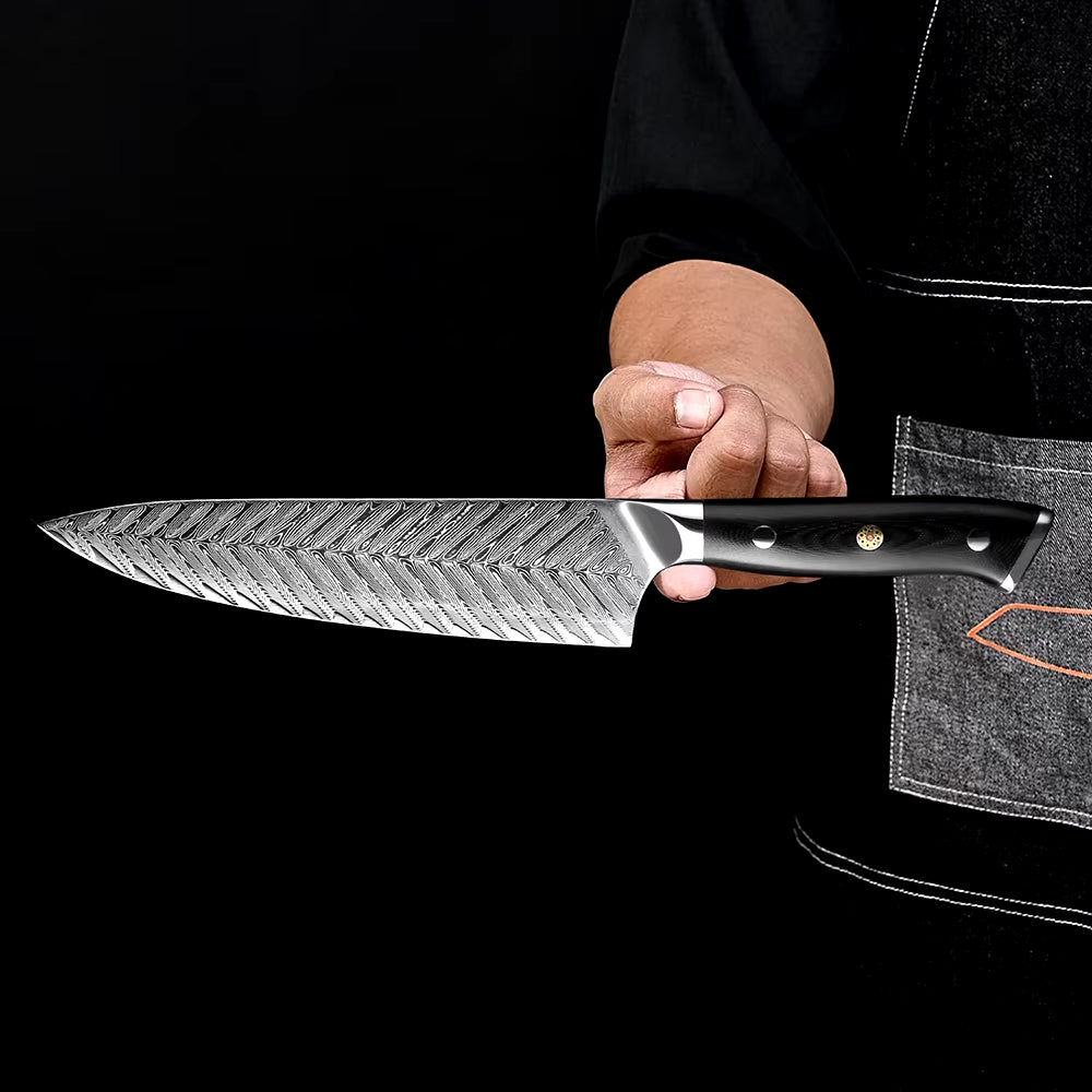 Damascus Steel Chef's Knife With Black Handle
