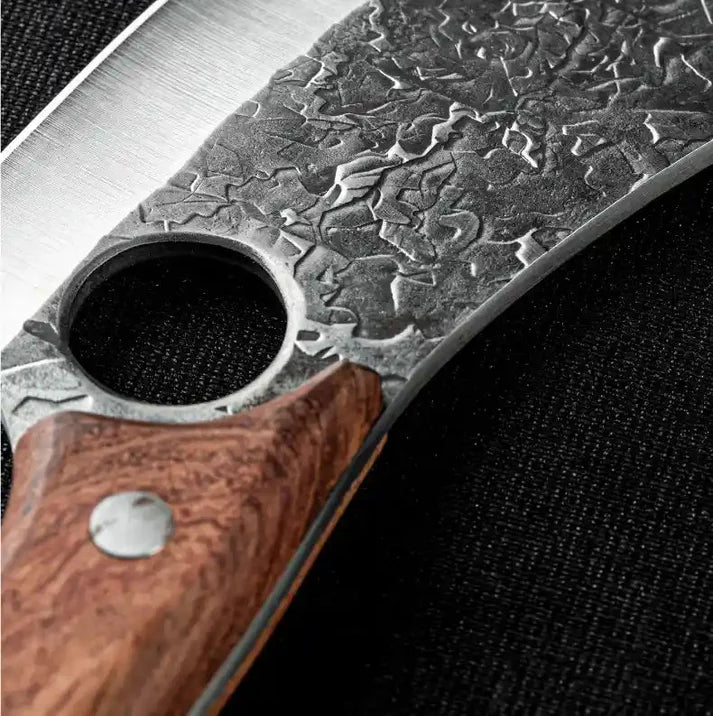 Chef Knife Forged Cleaver knife with Wood Handle Finger Ring