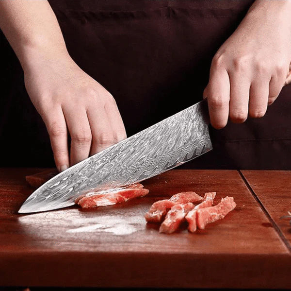 Gyuto Damascus Japanese Chef Knife - Blue Resin Wood Handle