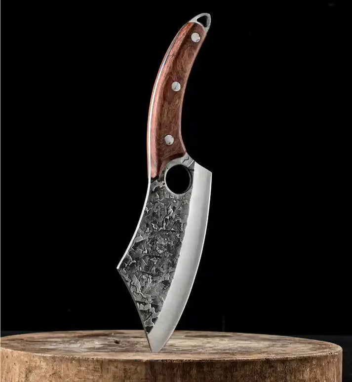 Chef Knife Forged Cleaver knife with Wood Handle Finger Ring