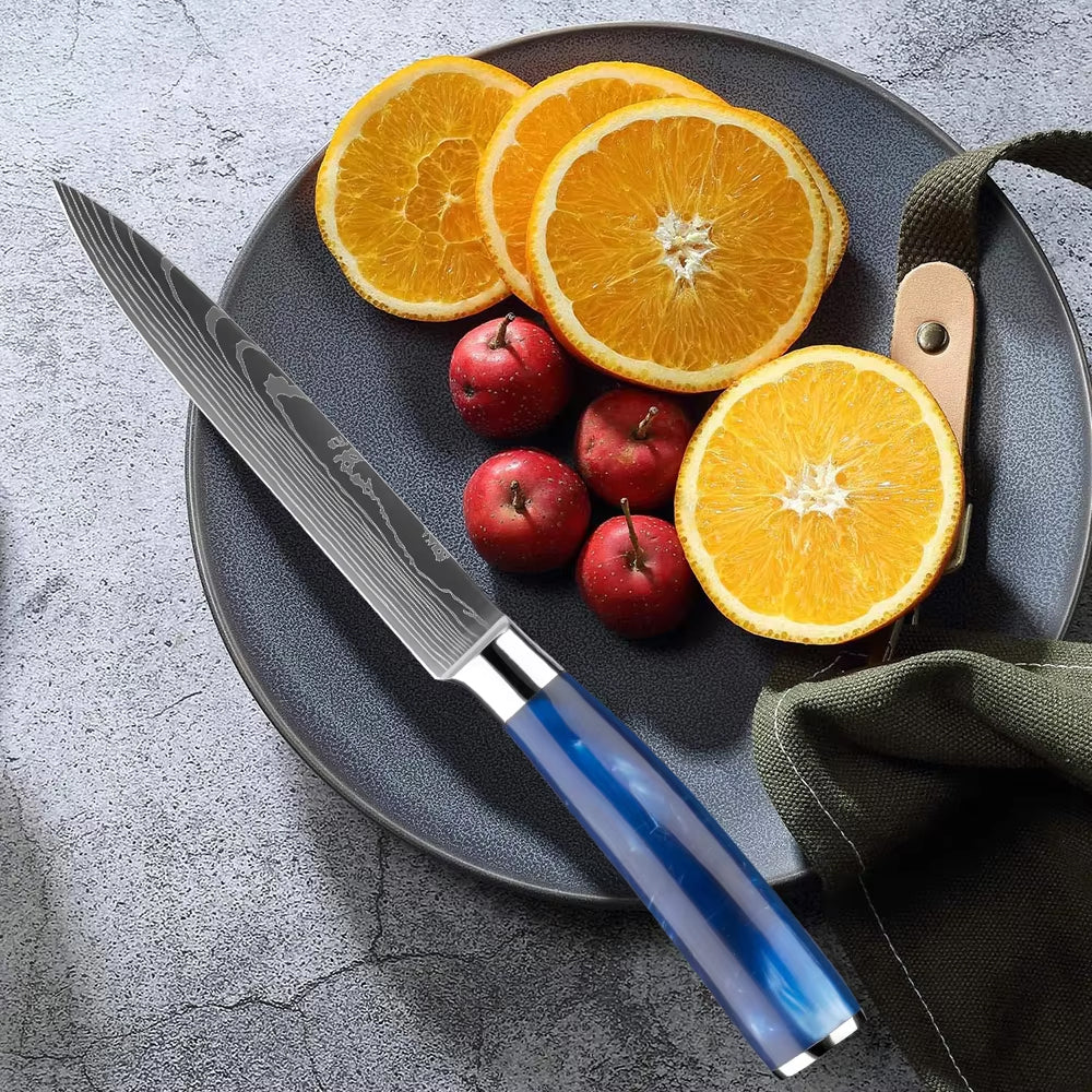Japanese Kitchen Knife Set with Blue Resin Handle