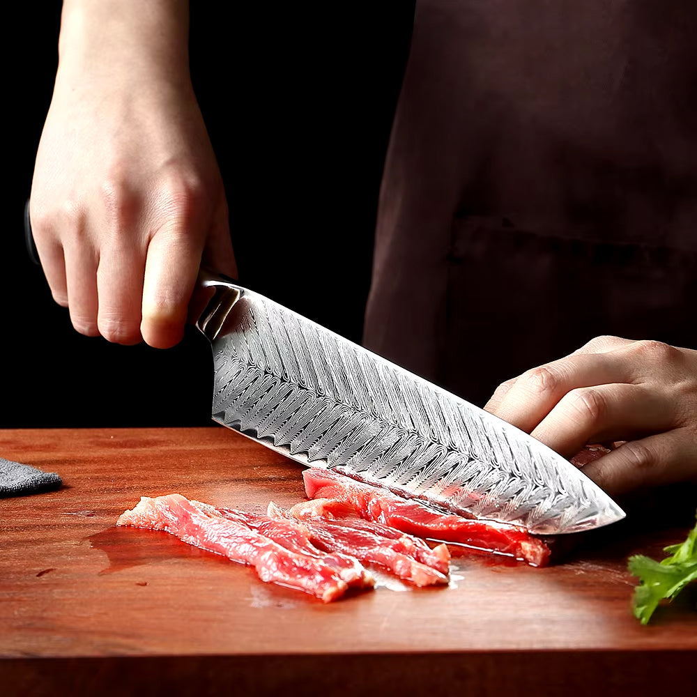 Damascus Steel Chef's Knife With Black Handle