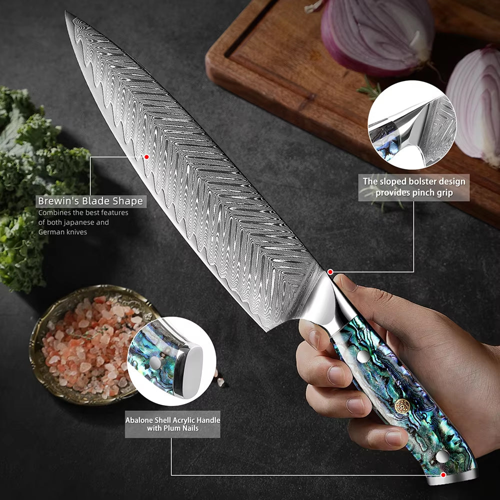 Damascus Steel Chef's Knife with Abalone Handle