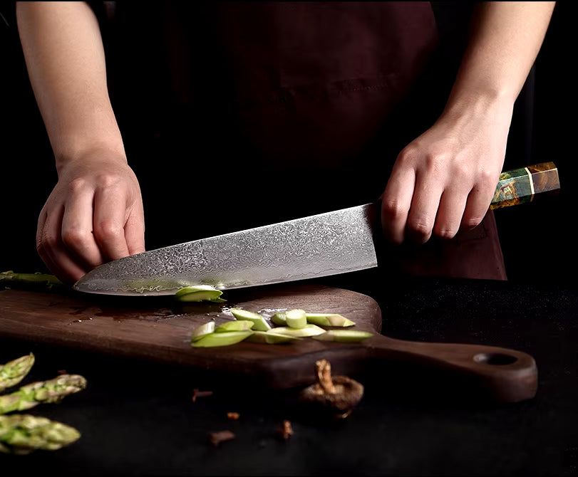 Japanese Damascus Steel Kitchen Knife Set with colored Handle