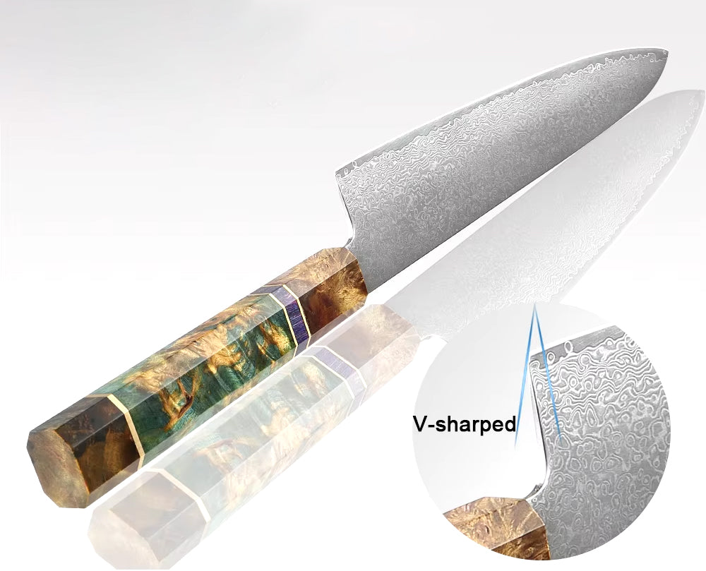 Japanese Damascus Steel Kitchen Knife Set with colored Handle