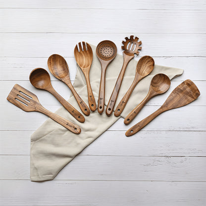 Teak Wooden Utensil Set – 9 Pieces