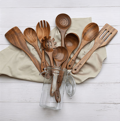 Teak Wooden Utensil Set – 9 Pieces
