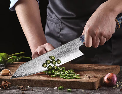 Japanese Damascus Steel Kitchen Knife Set with colored Handle