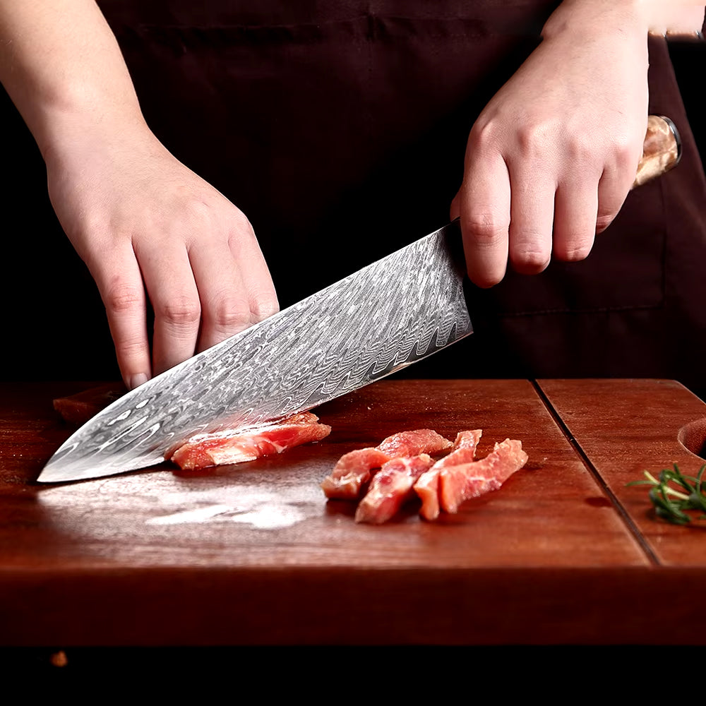 Japanese Damascus Steel Knife Set with Blue Resin Handle