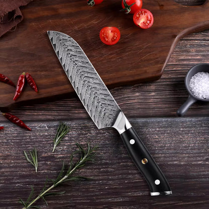 Japanese Damascus Steel Knife Set With Black Handle