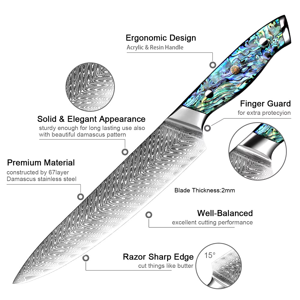 Japanese Damascus Steel Knife With Abalone Handle
