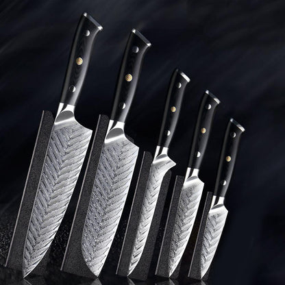 Japanese Damascus Steel Knife Set With Black Handle