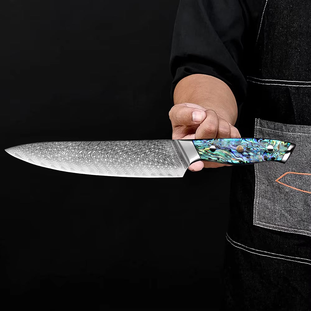 Japanese Damascus Steel Knife With Abalone Handle