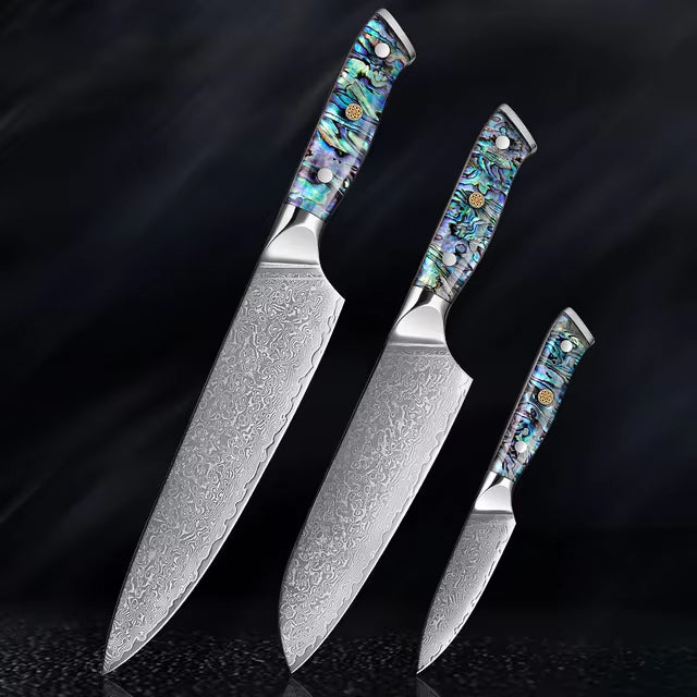 Japanese Damascus Steel Knife With Abalone Handle