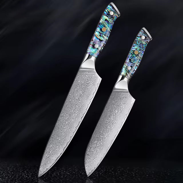 Japanese Damascus Steel Knife With Abalone Handle