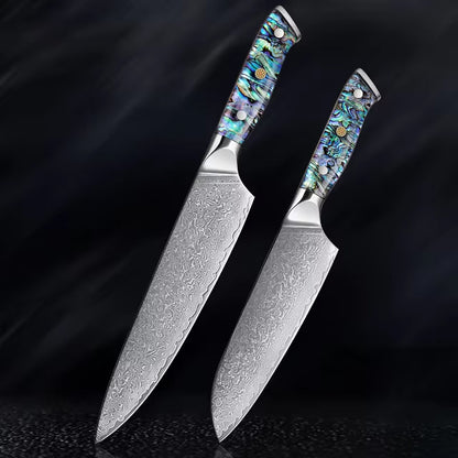 Japanese Damascus Steel Knife With Abalone Handle