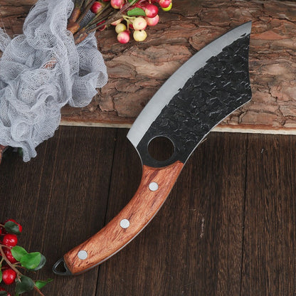 Chef Knife Forged Cleaver knife with Wood Handle Finger Ring