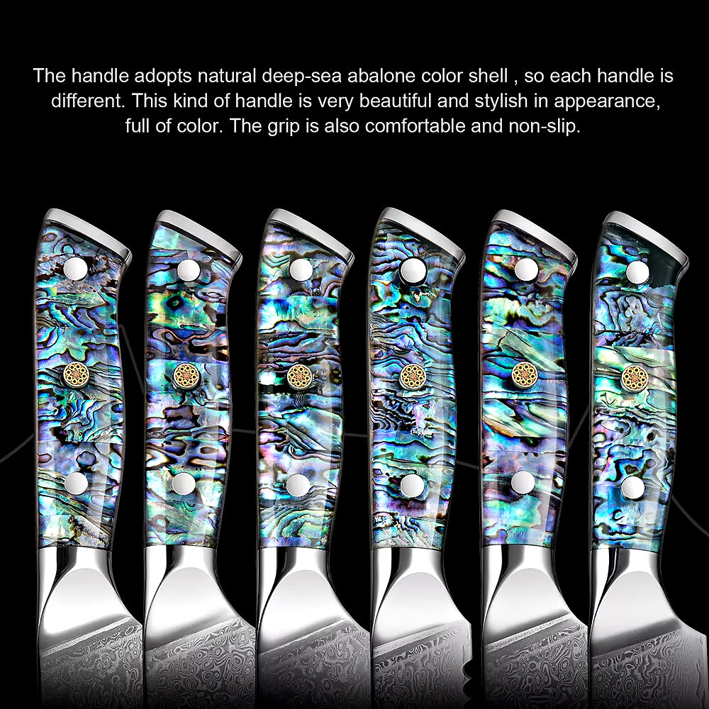 Japanese Damascus Steel Knife With Abalone Handle