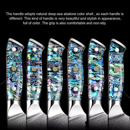 Japanese Damascus Steel Knife With Abalone Handle