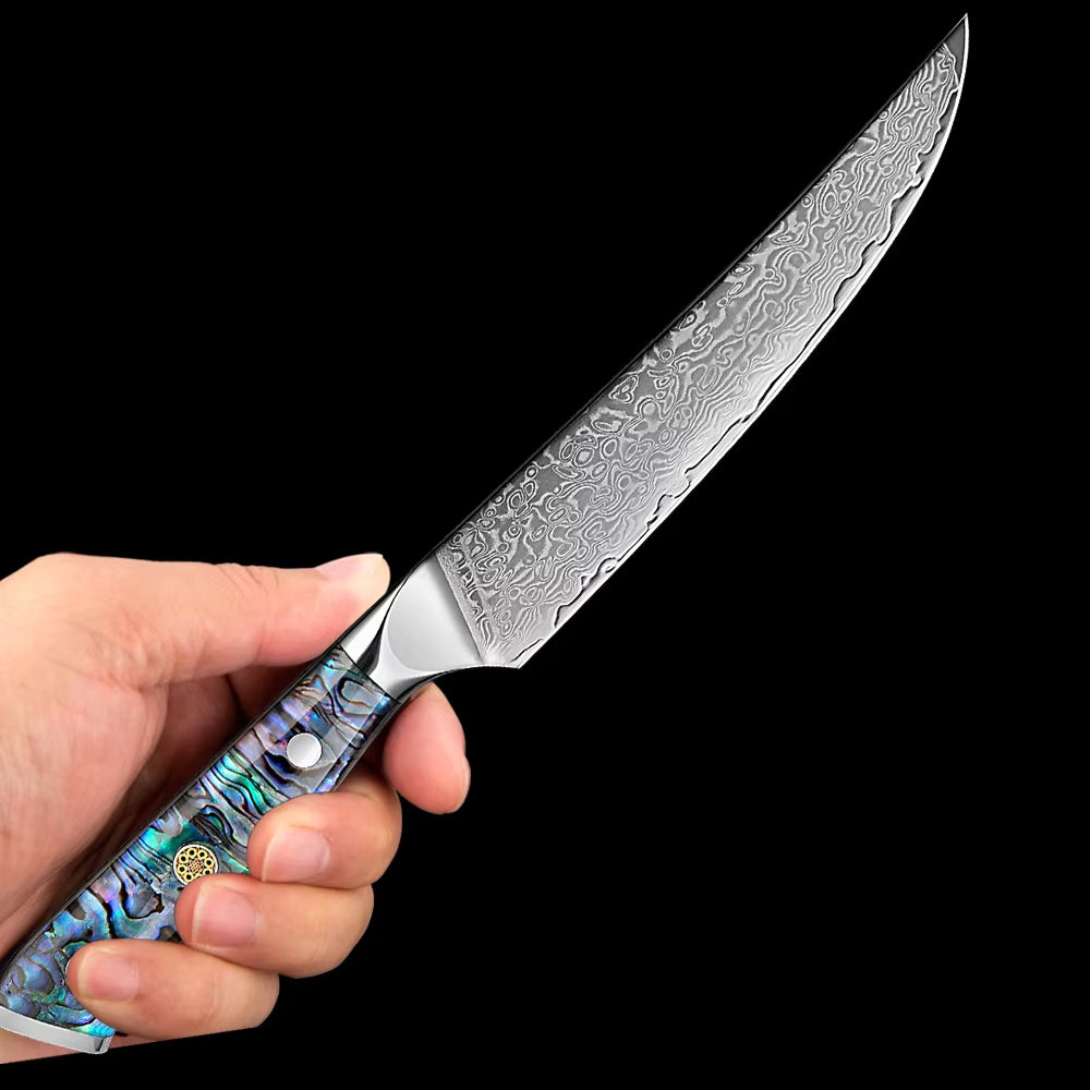 Japanese Damascus Steel Knife With Abalone Handle
