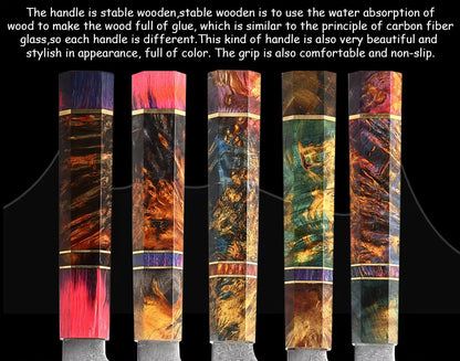 Japanese Damascus Steel Kitchen Knife Set with colored Handle