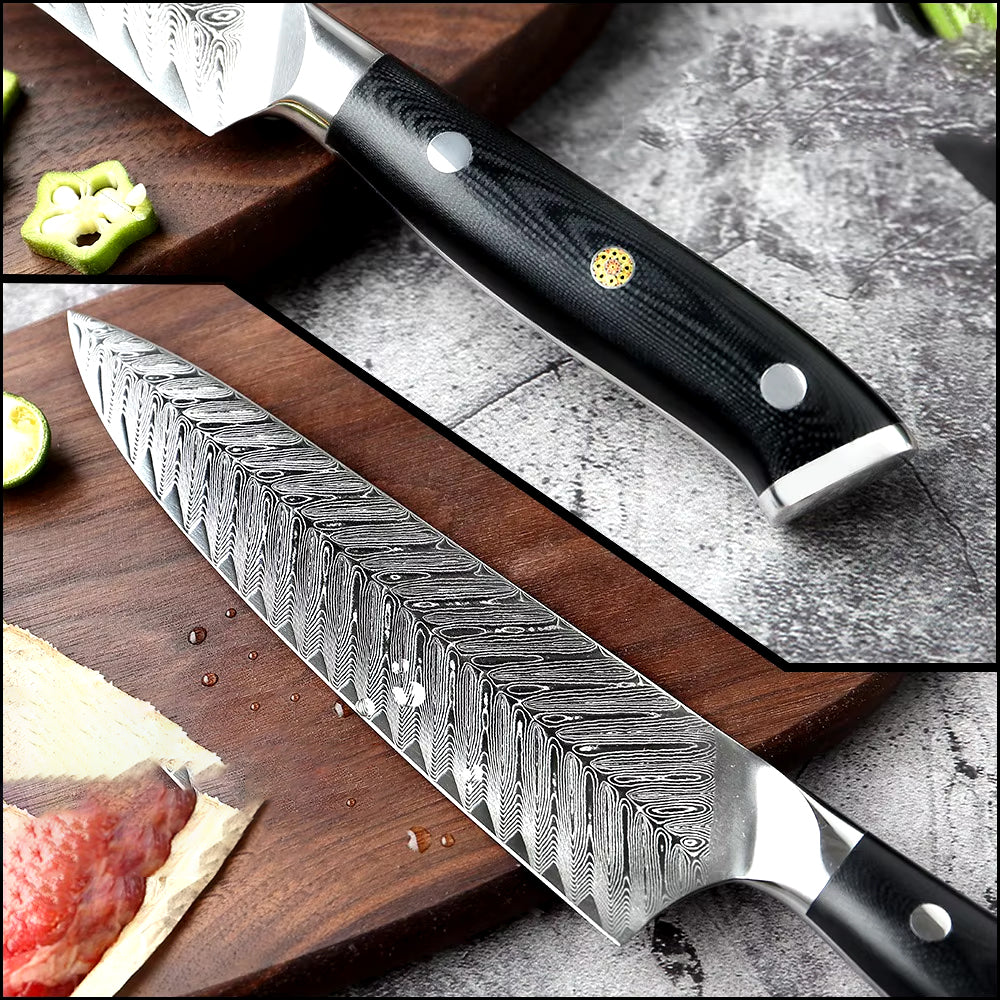 Damascus Steel Chef's Knife With Black Handle