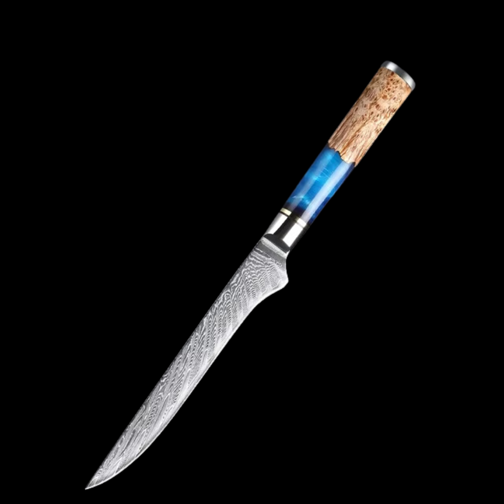 Japanese Damascus Steel Knife Set with Blue Resin Handle