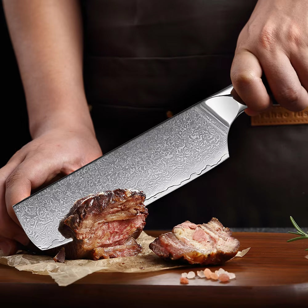 Japanese Damascus Steel Knife With Abalone Handle